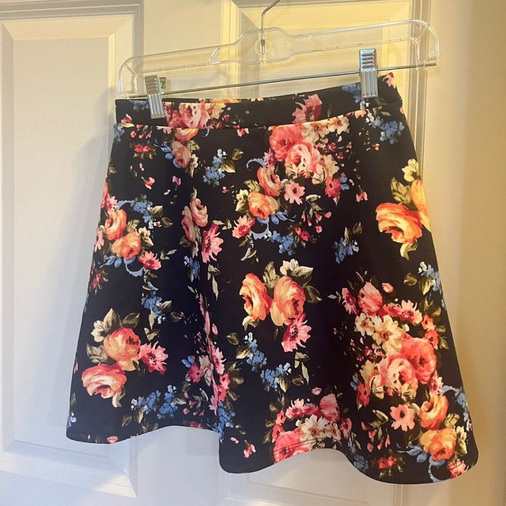 Vintage 90s Wet Seal Floral Mini Skirt Navy Blue Floral Print